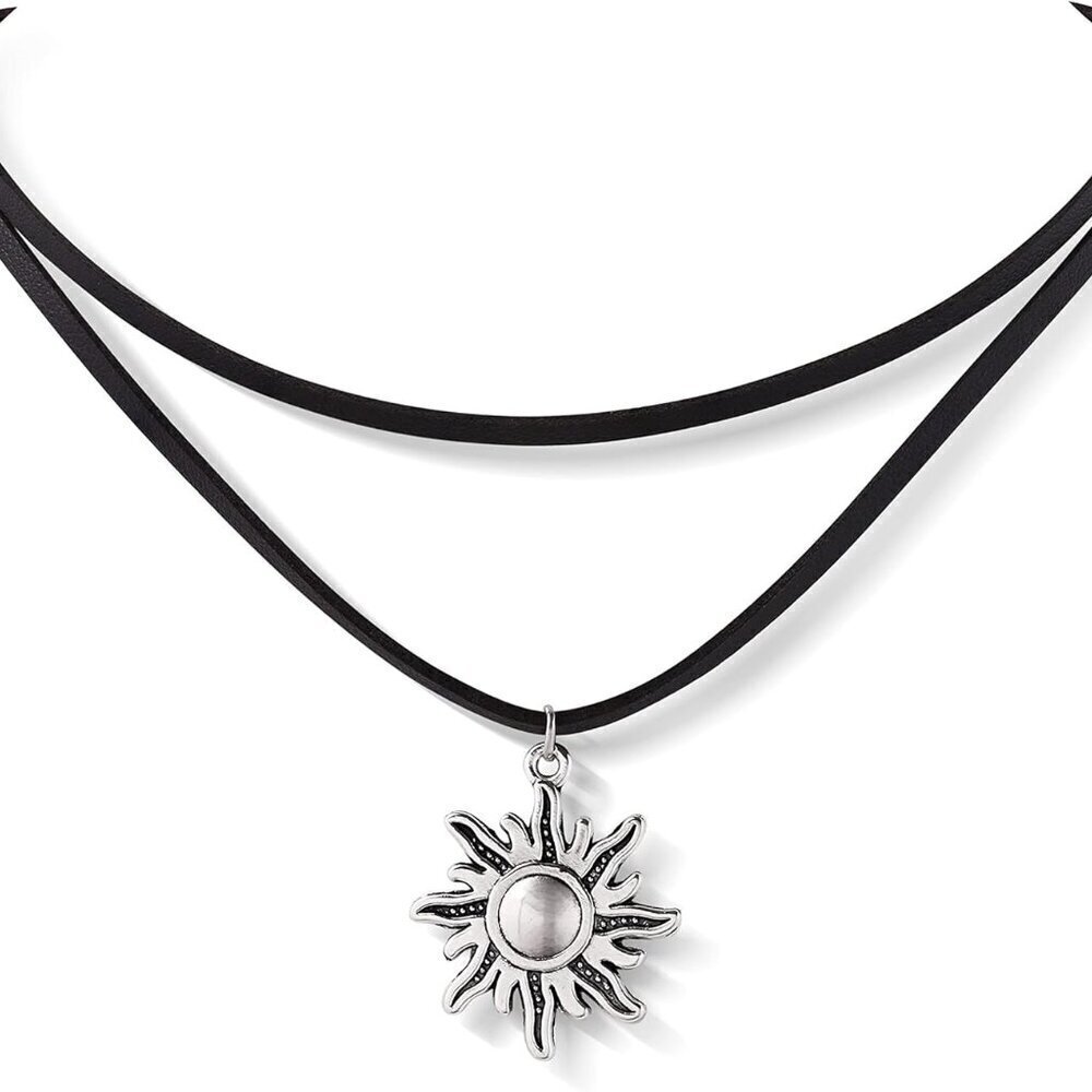 Gothic Boho Sun Choker Necklace Layered Black Jewelry Halloween Gift